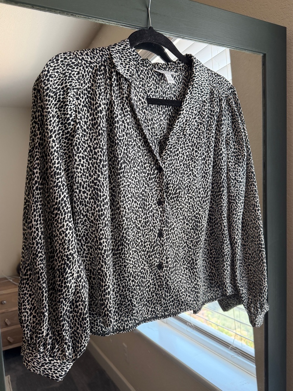Topshop Black and White Animal Print Button-Up Blouse